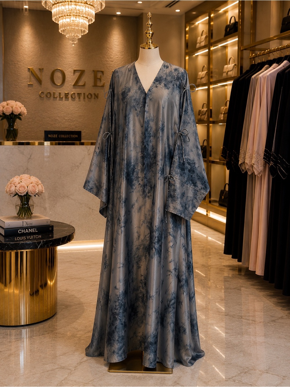 Blue Marble V-Neck Maxi Dress